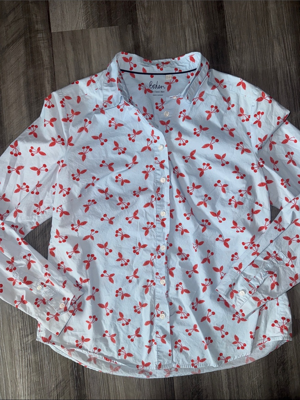 Boden The Classic Shirt light blue cherry womens 8 work wear business casual